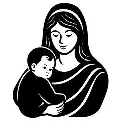 Mom and baby black art vector illustration