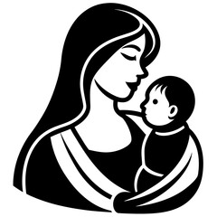 Mom and baby black art vector illustration