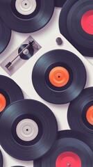 Vinyl records and a turntable create a nostalgic atmosphere for music enthusiasts