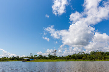 Navigating the Amazon River. In the Amazon jungle, near Iquitos, Peru. South America.
