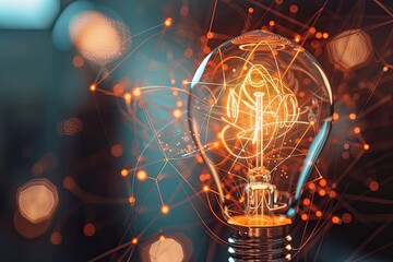 A simple lightbulb with lines radiating from it, representing ideas and innovation