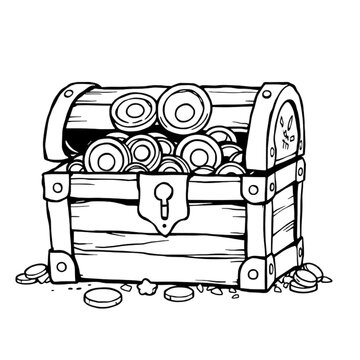 recommend clip art: treasure chest full of gold coin coloring page on Isolated transparent background png. generated with AI