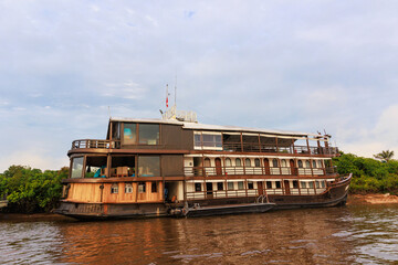 Navigating the Amazon River. In the Amazon jungle, near Iquitos, Peru. South America.