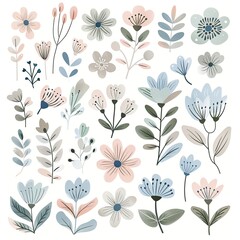 Charming Scandinavian floral illustration in soft, muted colors for children's storytelling