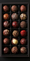 A high-end box of assorted gourmet chocolates featuring an array of unique, beautifully decorated truffles in elegant packaging. Perfect for gifting or indulging in a special treat.