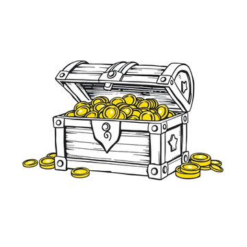 recommend clip art: treasure chest full of gold coin coloring page on Isolated transparent background png. generated with AI
