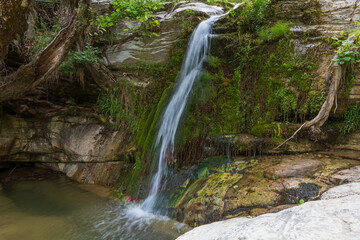 Fresh water lake Maries on the island of Thassos Greece - flowing water from the mountains - waterfalls