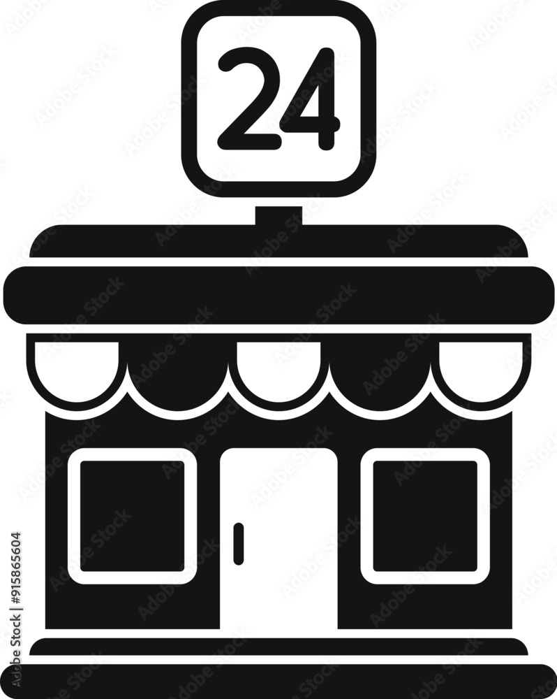 Poster simple icon of a shop with an awning over the entrance open 24 hours a day