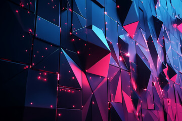 A low-poly style illustration representing cyber security, featuring geometric faces and angular patterns. The design incorporates elements such as padlocks, shields, and digital networks
