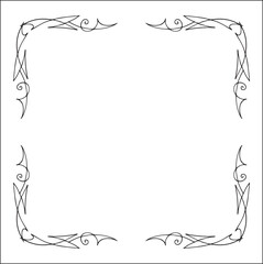 Elegant black and white elegant ornamental frame, decorative border, corners for greeting cards, banners, business cards, invitations, menus. Isolated vector illustration.	