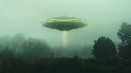 UFO emitting a beam from the spacecraft to vacuum up anything underneath it.