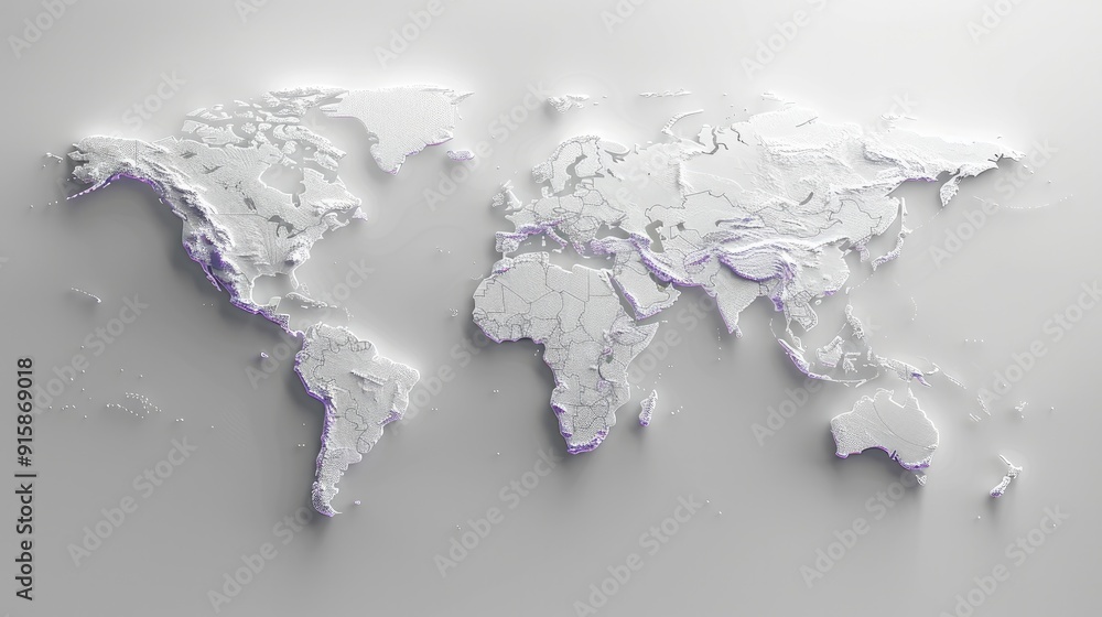 Poster a graphic image of a world map outlines in style of minimal white. generative ai.