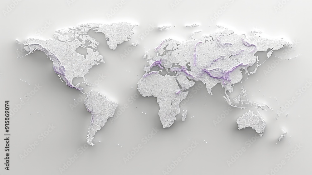 Poster a graphic image of a world map outlines in style of minimal white. generative ai.