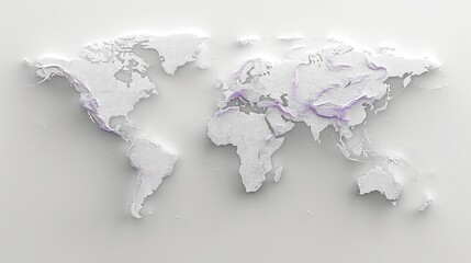 A graphic image of a world map outlines in style of minimal white. Generative AI.