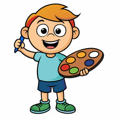 A child with a palette art vector illustration