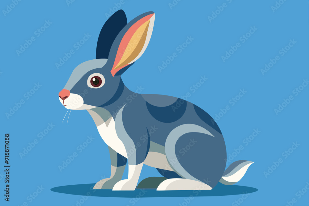 Poster a unique flat vector design features a rabbit with vibrant colors and expressive features, set again