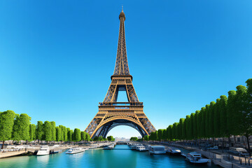 Fototapeta premium Eiffel tower. Paris, France. The famous historical landmark on the Seine. Romantic, tourist, symbol of the greatness of architecture.