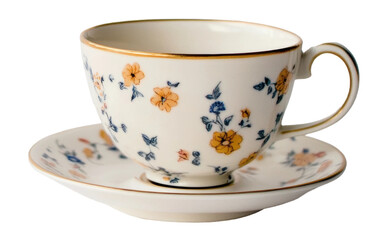 Decorative floral teacup and saucer, cut out - stock png.