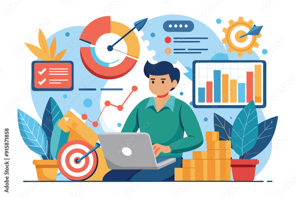 Poster an analyst engages with data, analyzing trends and targets while utilizing graphs and charts in a pr