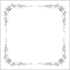 Elegant black and white elegant ornamental frame, decorative border, corners for greeting cards, banners, business cards, invitations, menus. Isolated vector illustration.	
