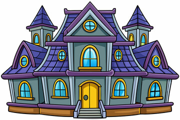 Cartoon Haunted color old house isolated art vector illustration