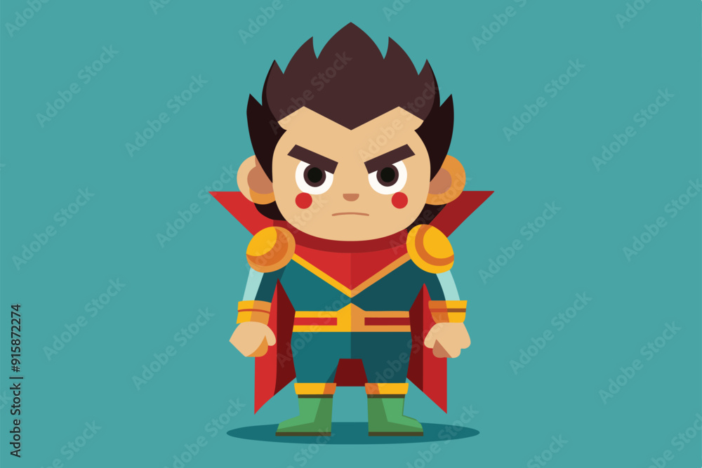 Poster a customizable heroic character stands proudly, showcasing unique features and vibrant colors agains