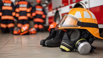 Fototapeta premium Firefighting Gear Prepared for Training Exercise at Local Fire Station