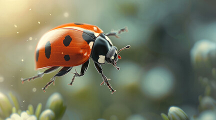 A ladybug flying. Generative AI.