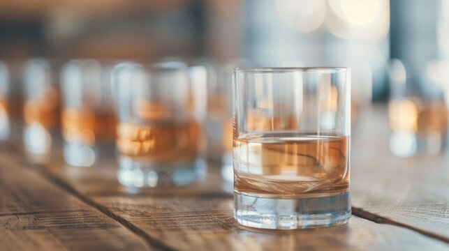 Whiskey Glass On Wooden Table In Cozy Bar During Evening Hours
