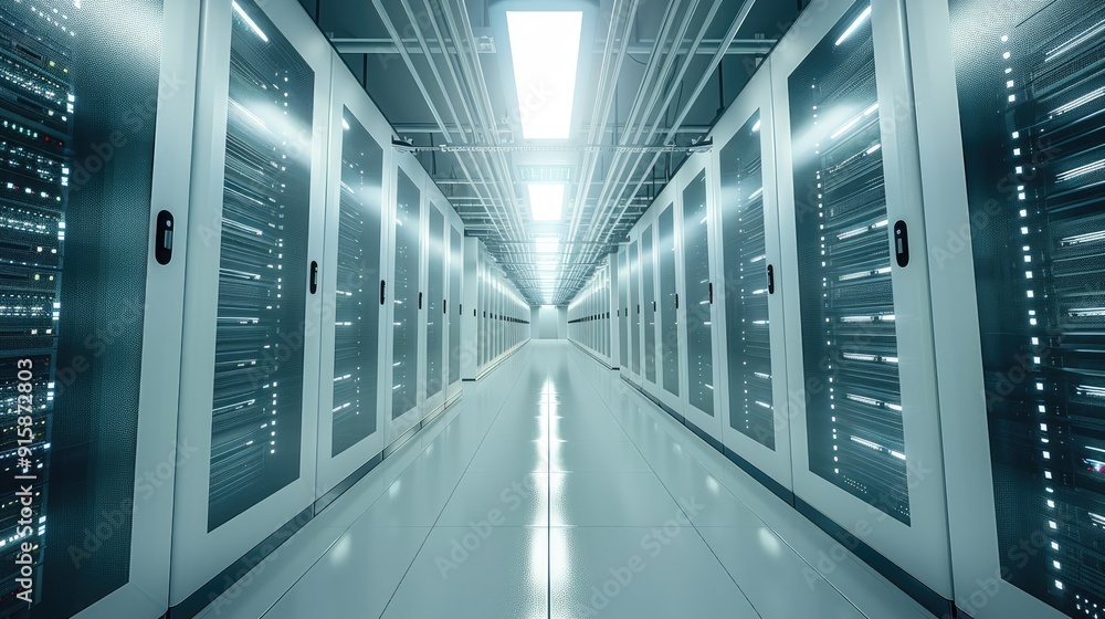 Leinwandbilder a datacenter. server racks with telecommunication equipment in server room. generative ai.