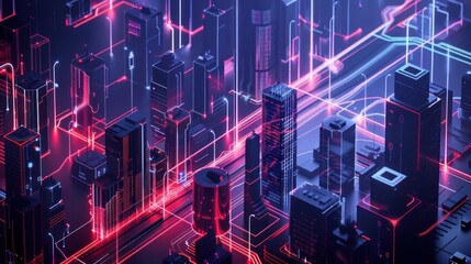 Neon Cityscape - A Futuristic Vision of Urban Technology