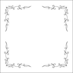 Elegant black and white elegant ornamental frame, decorative border, corners for greeting cards, banners, business cards, invitations, menus. Isolated vector illustration.	