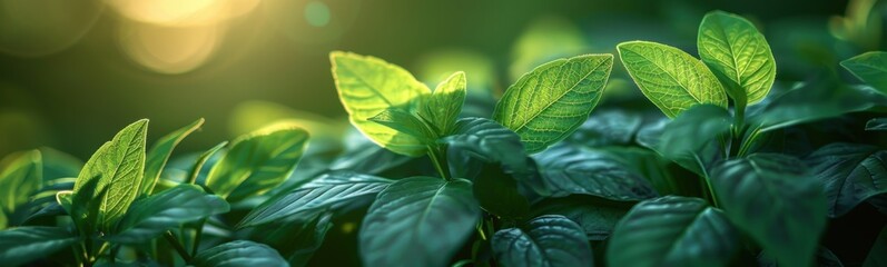 Fototapeta premium Many green leaves that are growing in the sun