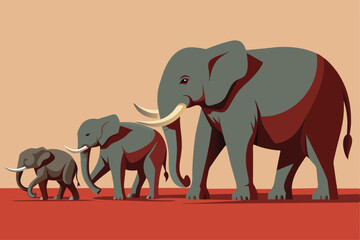 An elephant family, including a small calf, moves together gracefully on the savanna at sunset, showcasing their strong family bond and natural habitat