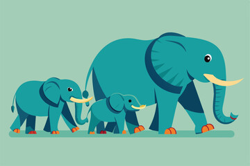 Obraz premium A loving elephant family strolls in formation, showcasing the strong bond between the adults and their playful young