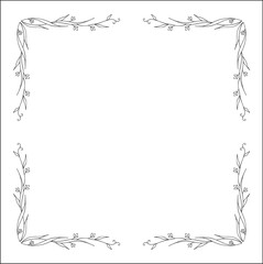 Vegetal floral frame with leaves and flowers, decorative corners for greeting cards, banners, business cards, invitations, menus. Isolated vector illustration.	
