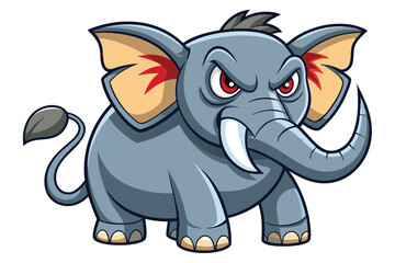 Obraz premium A cartoon elephant displays an angry expression, standing firmly with its trunk raised in a vibrant forest setting