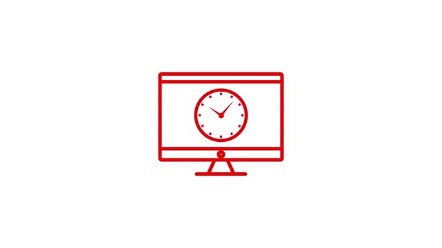 desktop computer device with time clock icon,Update time, doodle icon of time refresh animation.