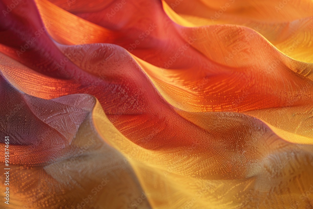 Poster Close-up view of textured red and yellow fabric with intricate patterns