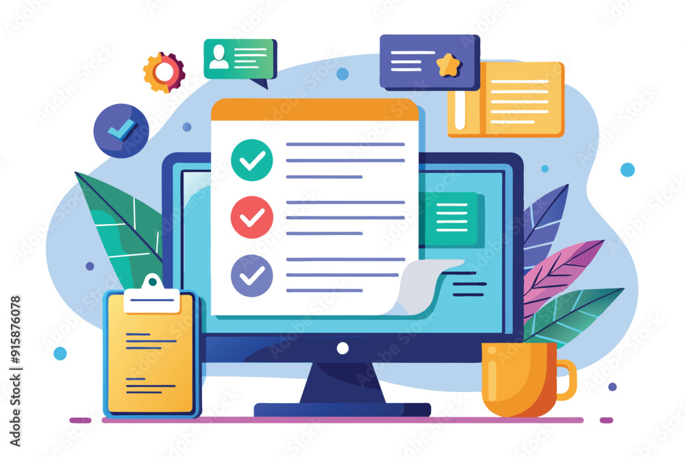 Poster employment contracts are being approved online, featuring notifications and tasks displayed on a com
