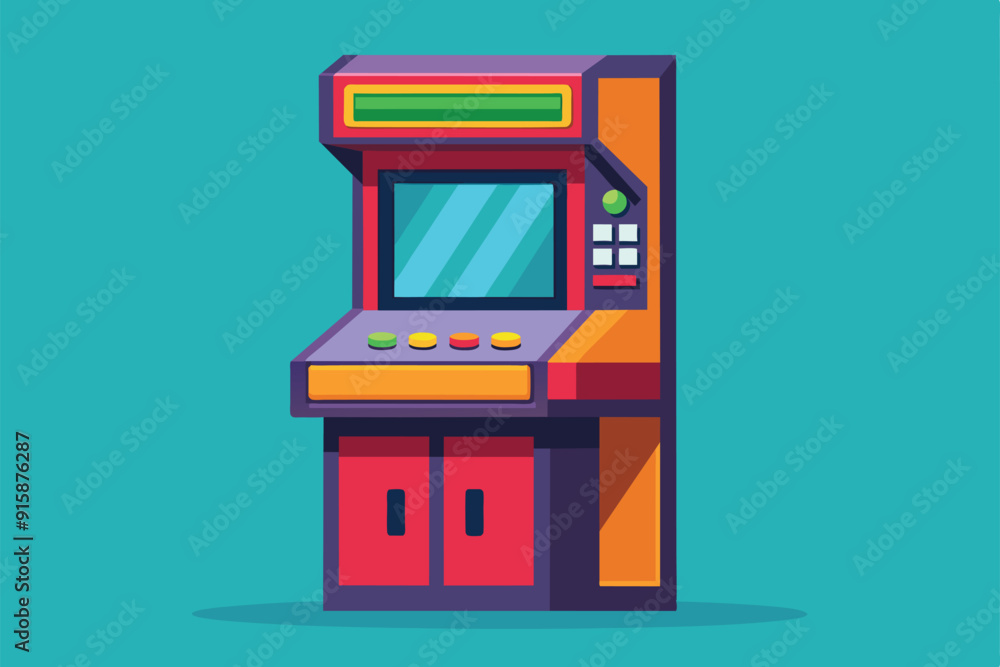 Poster a colorful arcade machine stands ready for customization, featuring retro design elements and button