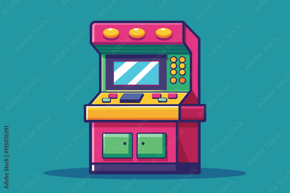 Poster a colorful and customizable arcade machine ready for gaming enthusiasts at a lively entertainment ce