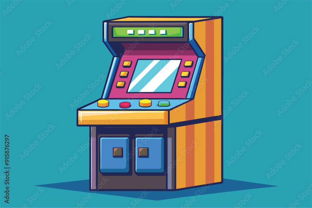 Poster a vibrant arcade machine showcasing retro gaming features, inviting players to customize their exper