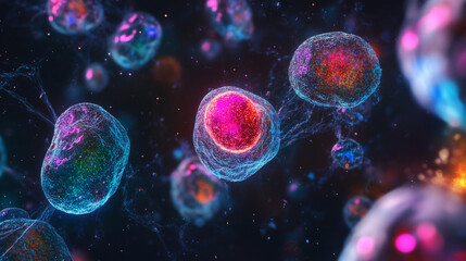 Brightly Colored Cancerous Cells Multiplying and Spreading 