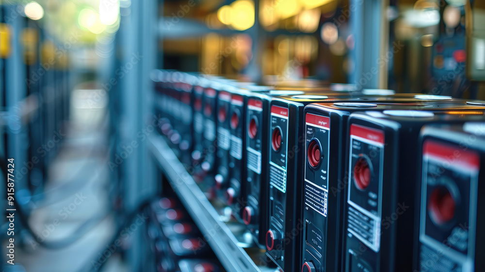 Aufkleber a row of backup batteries, ready to provide emergency power supply during outages. generative ai.