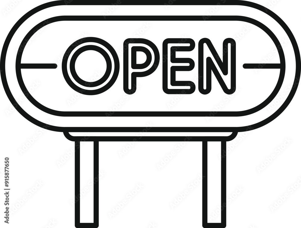Poster simple black and white drawing of a rounded rectangle open sign on two posts