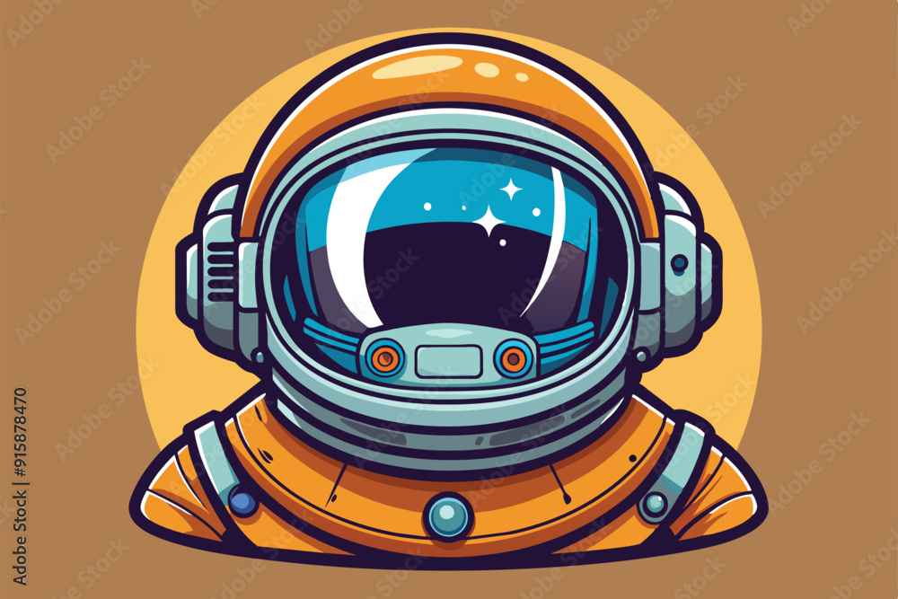 Poster a vibrant astronaut helmet showcases customizable and disproportionate features, set against a simpl