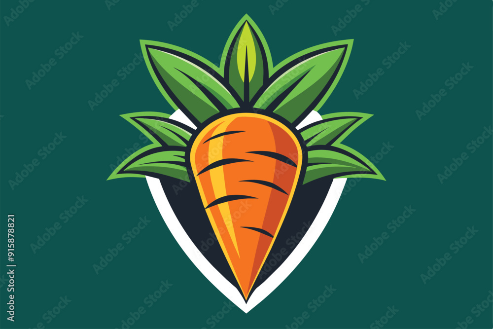 Poster a vibrant carrot with lush green leaves is designed in a sleek vector style, creating a bold visual 
