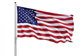 Fototapeta premium A large American flag waving in the wind on a sunny day