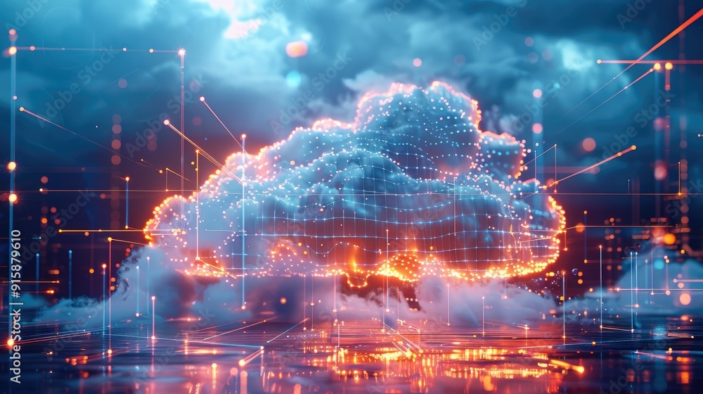 Aufkleber a glassy bright cloud floats on the grid line. the background is pure blue. inside the cloud are tal